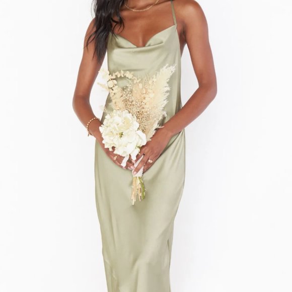 Show Me Your MuMu Dresses & Skirts - NWT Mumu Tuscany Maxi Slip Dress | Moss Green Luxe Satin | Small